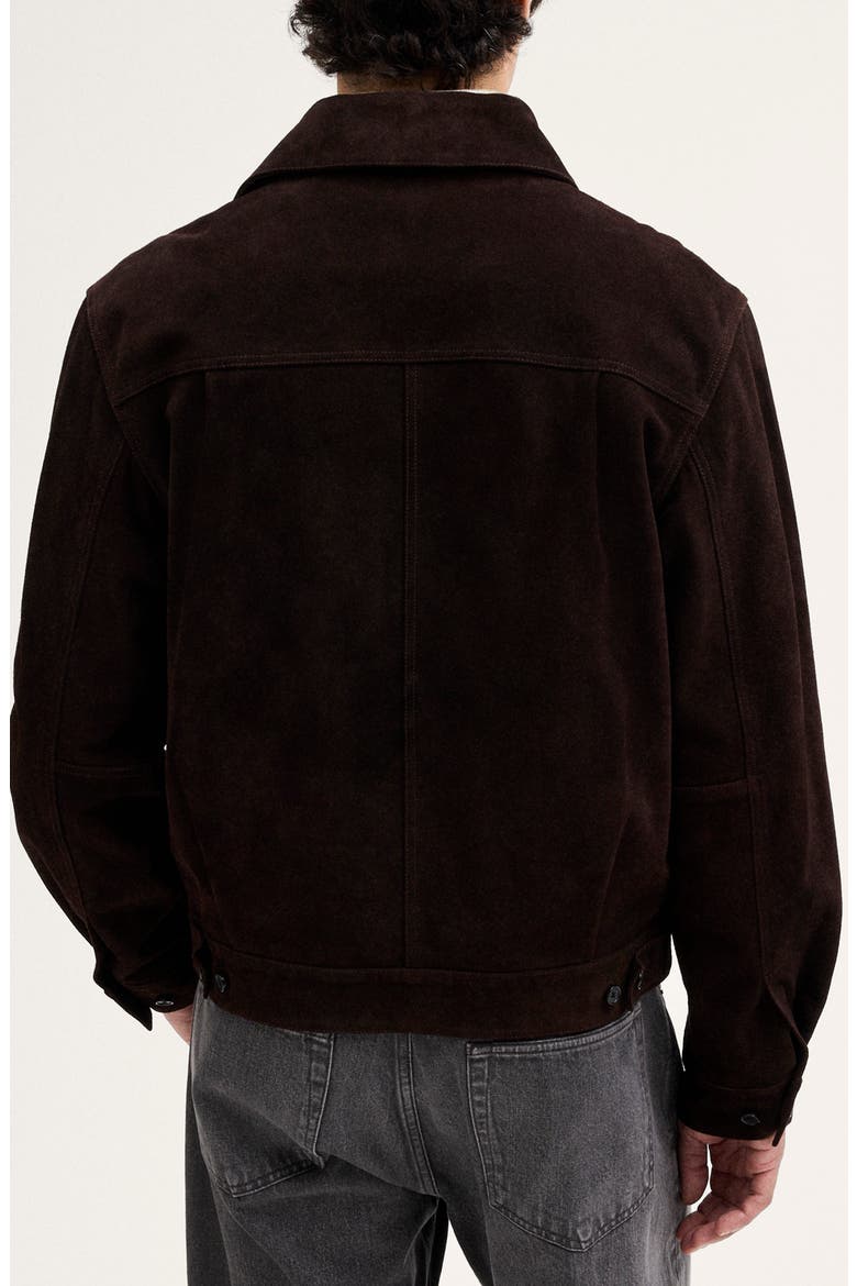 Suede Trucker Jacket, Alternate, color, DARK CAROB