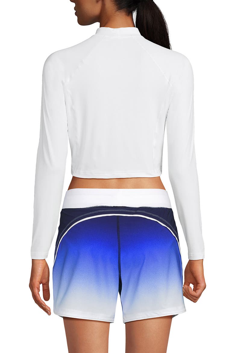 Long Sleeve Mock Neck Cropped UPF 50 Sun Protection Rash Guard, Alternate, color, White