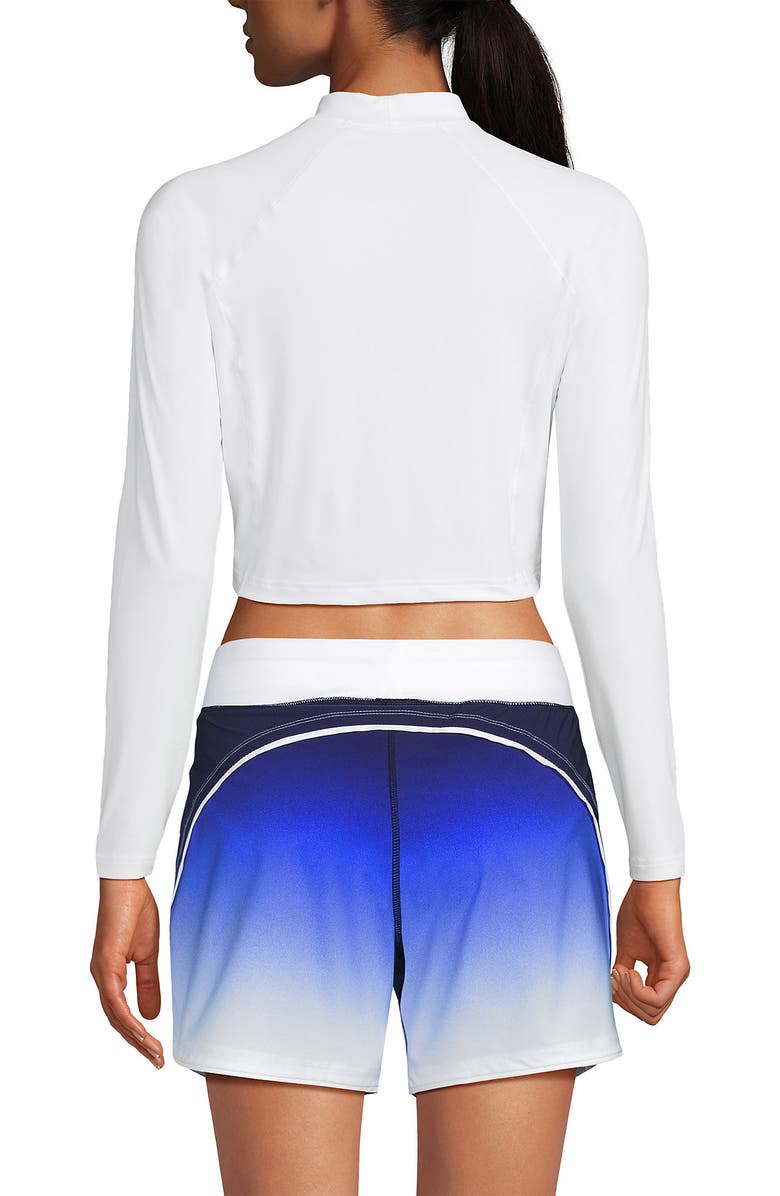 Lands
 End Long Sleeve Mock Neck Cropped UPF 50 Sun Protection Rash Guard, Alternate, color, White