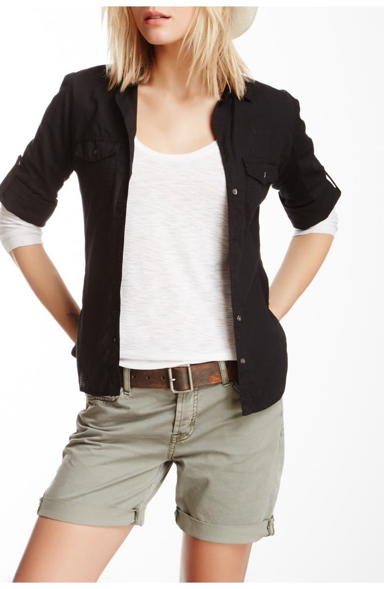 James Perse Three-Quarter Sleeve Button-Up Shirt, Main, color, Black