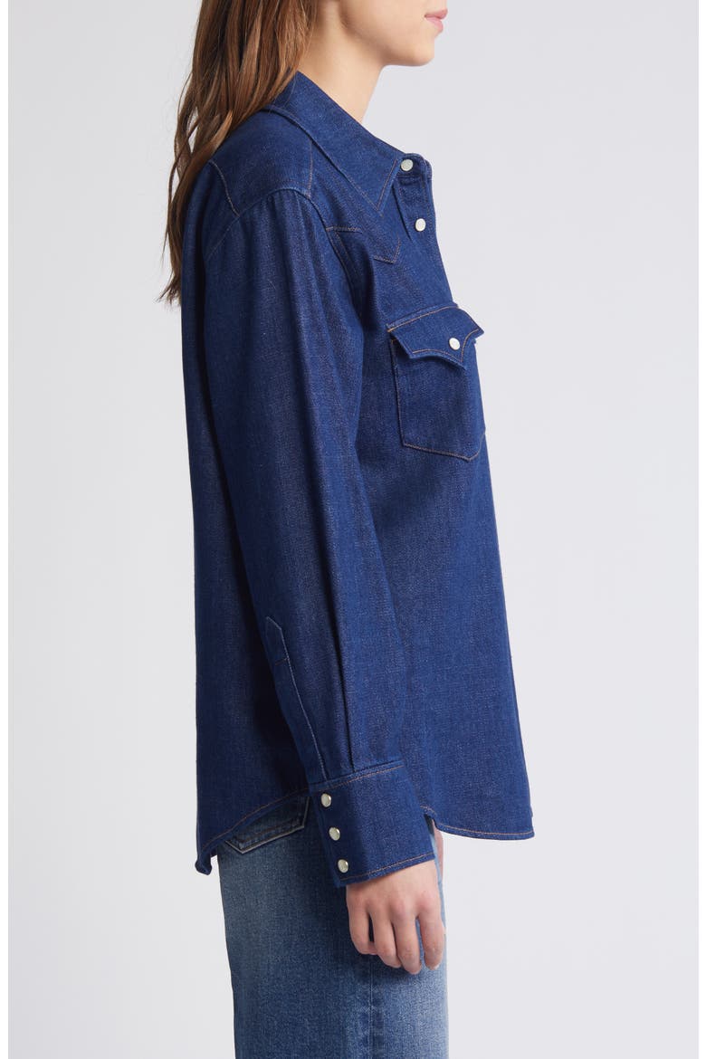 Oversize Western Organic Cotton Blend Denim Snap-Up Shirt, Alternate, color, BLUE DARK AMERICANO WASH