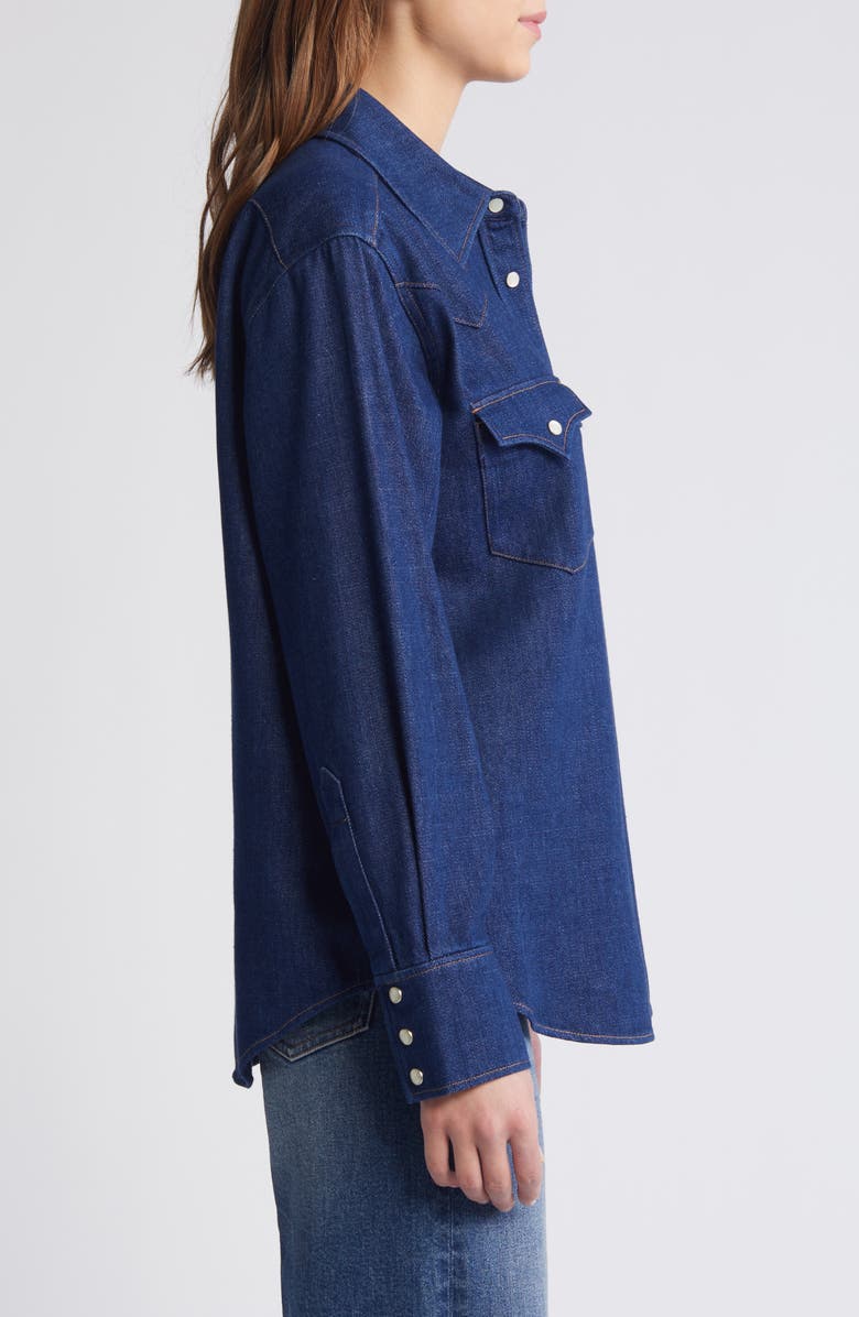 COS Oversize Western Organic Cotton Blend Denim Snap-Up Shirt, Alternate, color, 