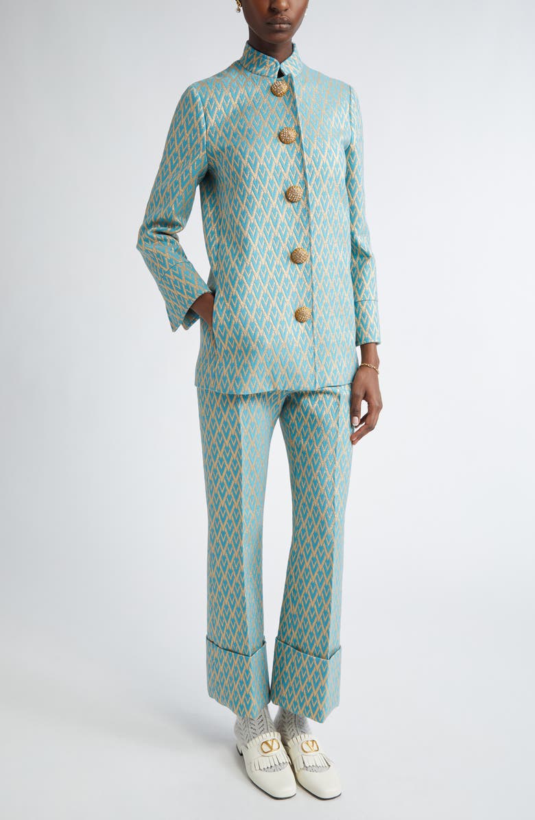 Valentino Garavani Toute La V Metallic Jacquard Pants, Alternate, color, 