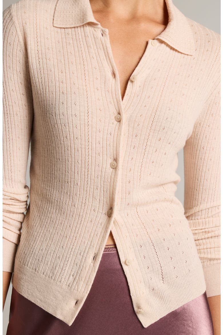 Pointelle Knit Wool Collared Cardigan, Alternate, color, BLUSH CLOUD