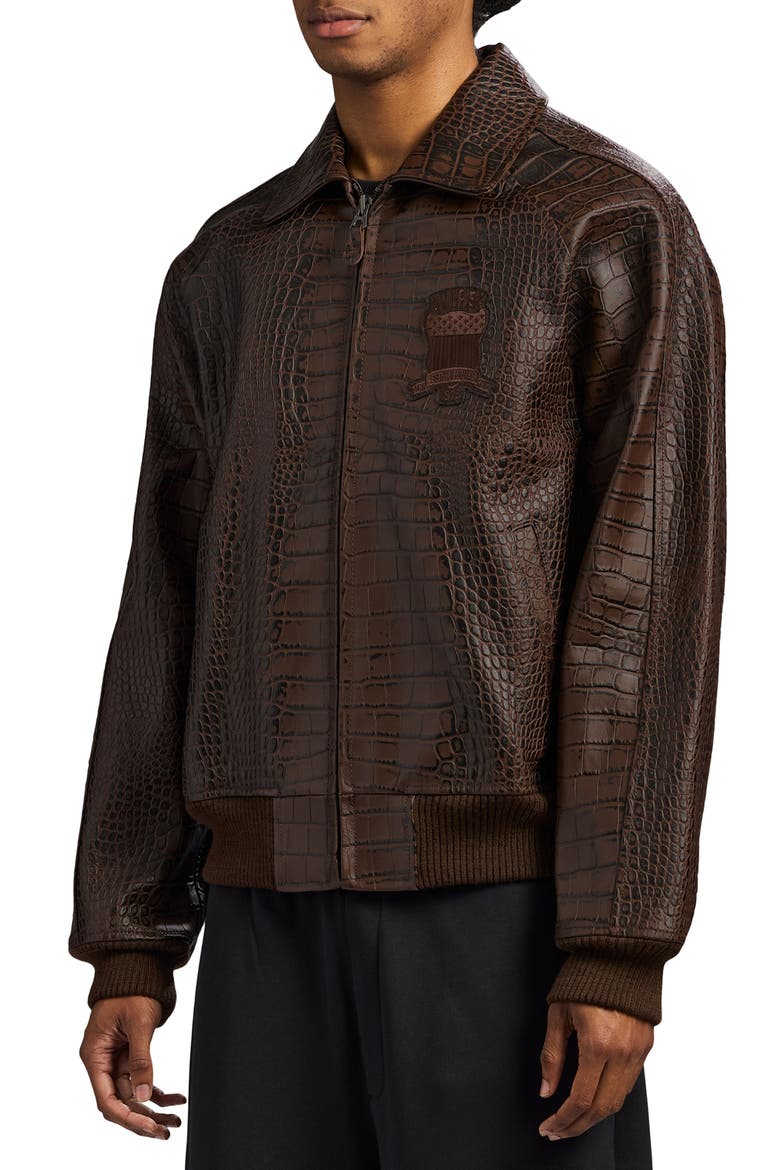 Croc Embossed Leather Icon Jacket, Alternate, color, ESPRESSO