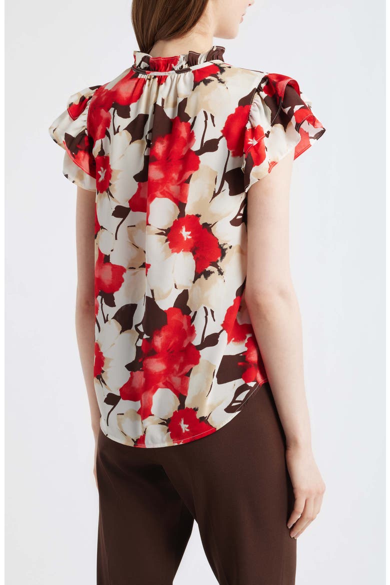Ruffle Tie Neck Top, Alternate, color, WHITE DOVE MULTI