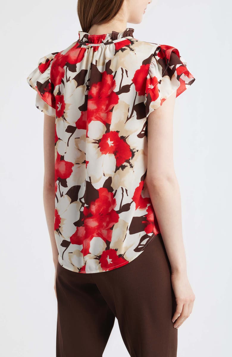 Anne Klein Ruffle Tie Neck Top, Alternate, color, White Dove Multi