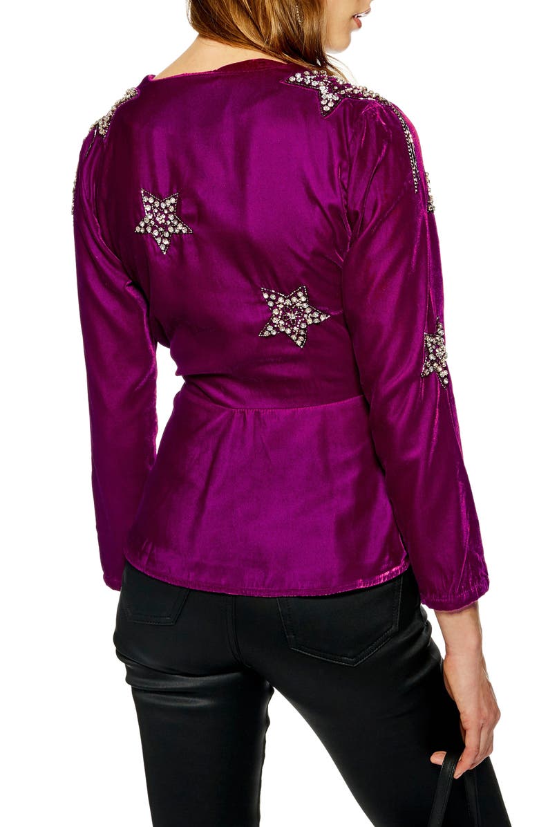 Topshop Star Velvet Wrap Blouse, Alternate, color, 