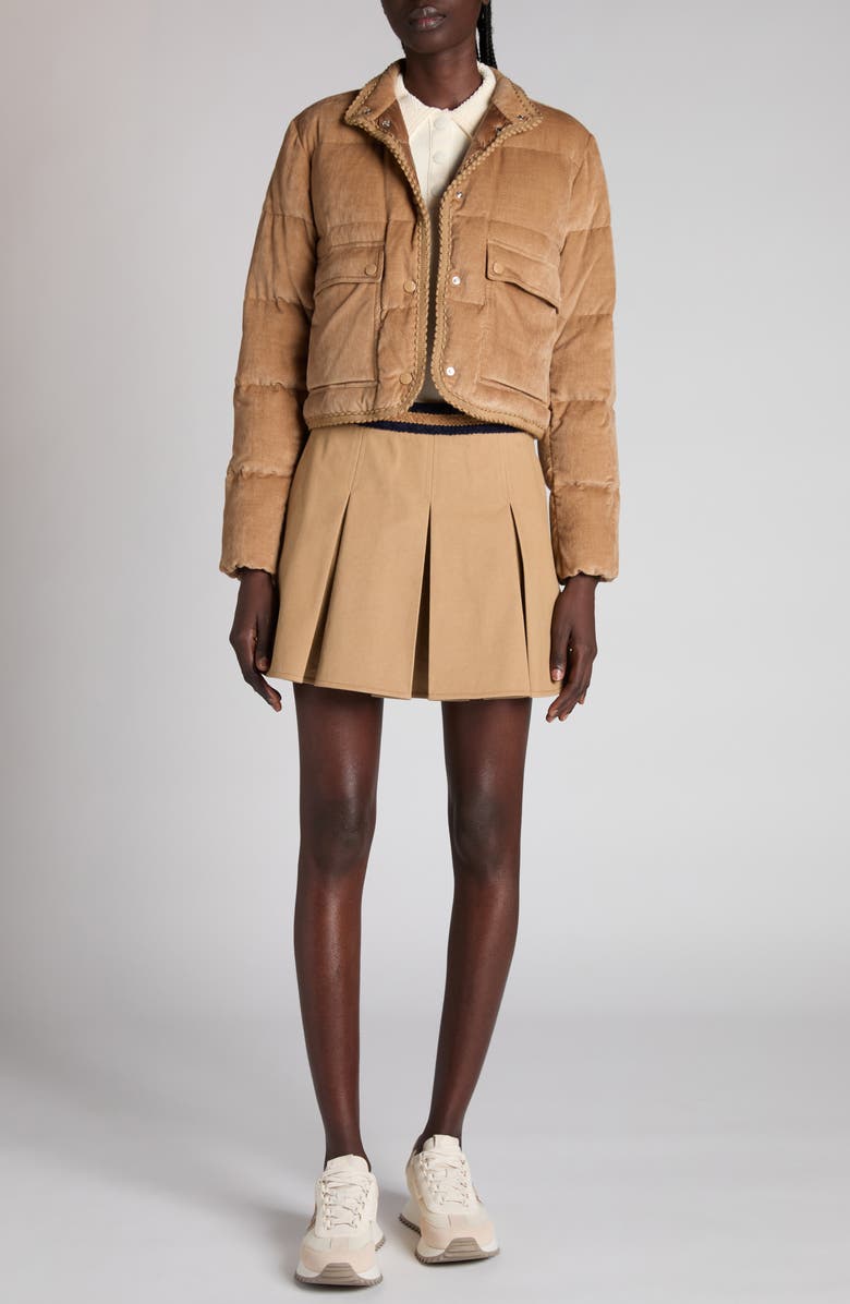 Moncler Essarts Down Corduroy Puffer Jacket, Alternate, color, Camel