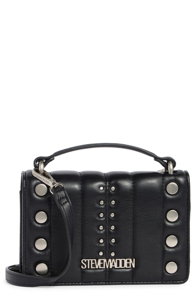 Steve Madden Studded Wallet on a Crossbody Strap, Main, color, Black