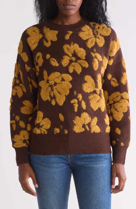 Blu Pepper Floral Distressed Terry Sweater