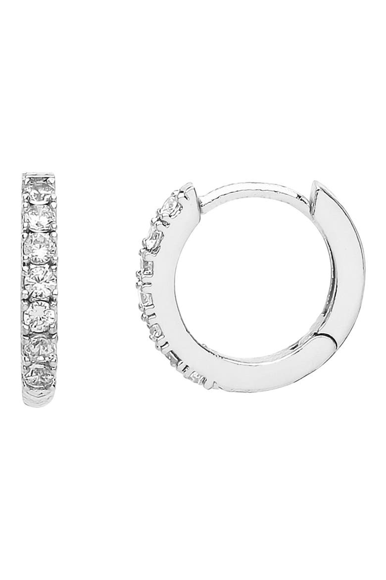 Crystal Pavé Huggie Hoop Earrings, Main, color, SILVER