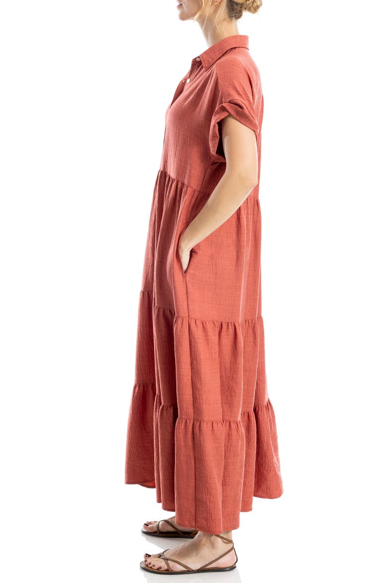 Short Sleeve Tiered Maxi Shirtdress, Alternate, color, HEATHER WASHED RED