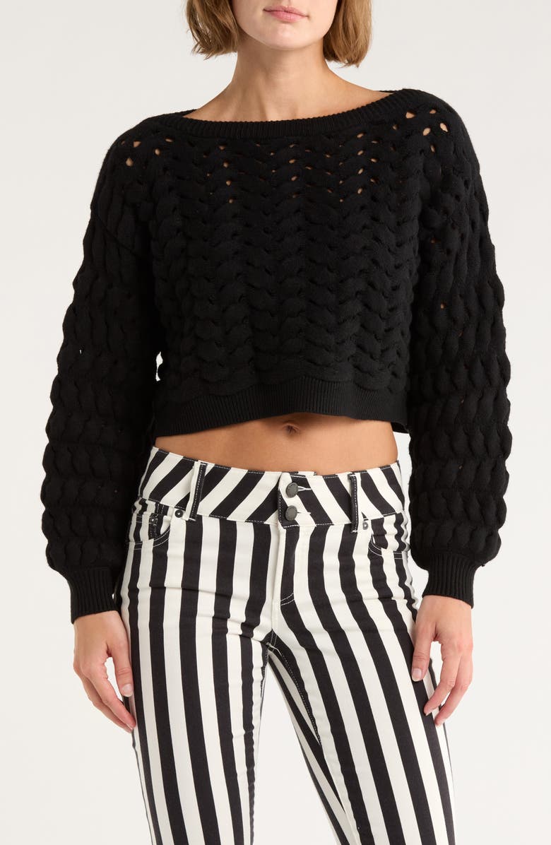 Alice + Olivia Allene Chunky Open Stitch Cotton & Wool Blend Sweater, Main, color, 