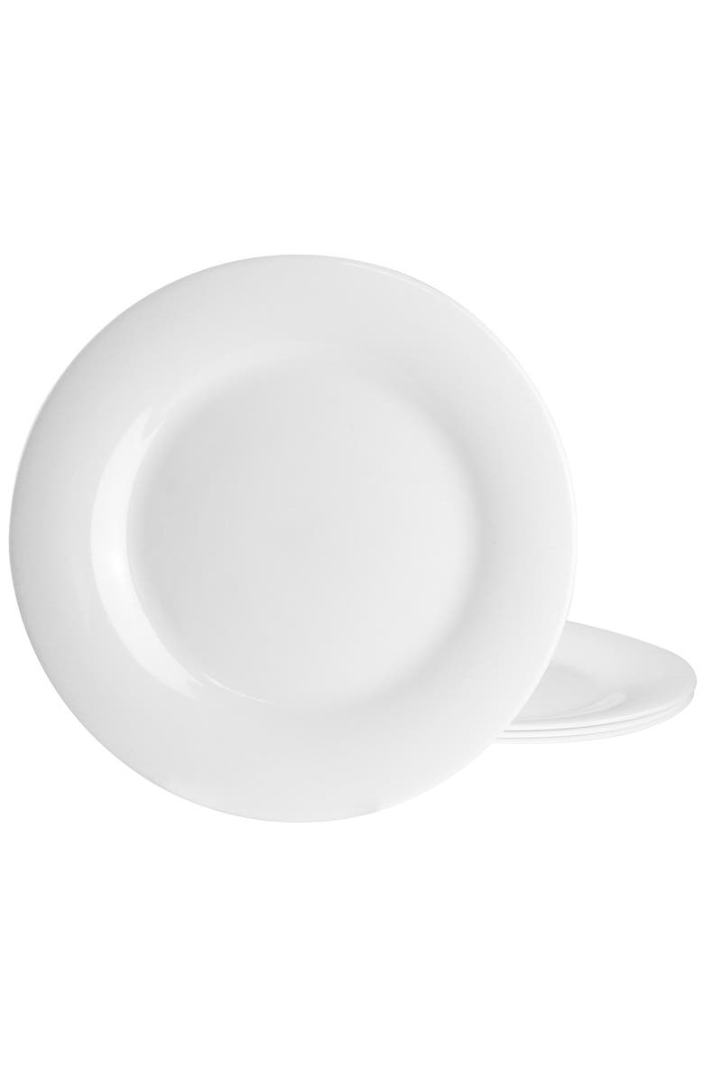 Gibson Ultra Ultra Farthington 4 Piece Tempe Opal Glass Dinner Plate Set, Main, color, White