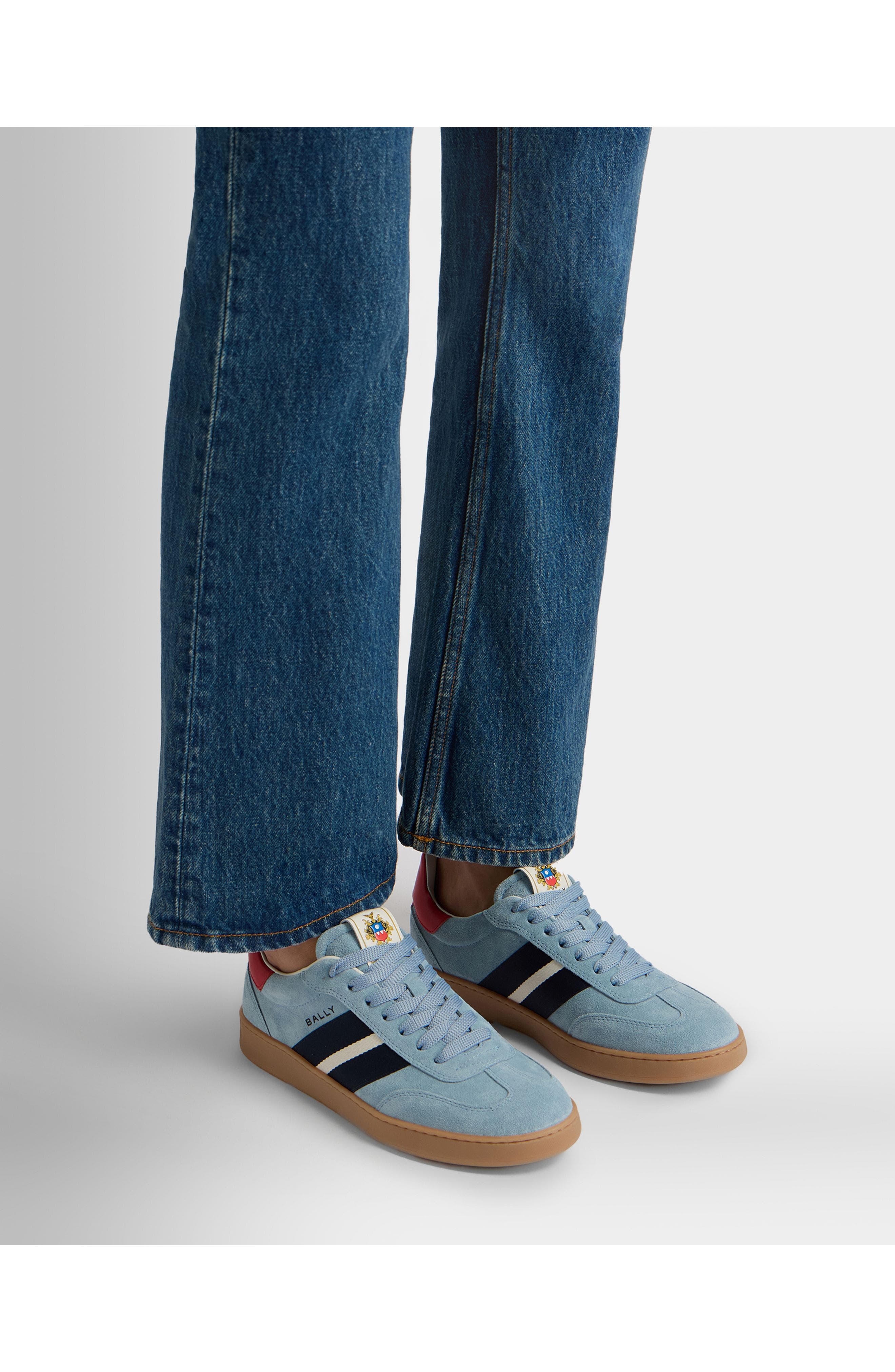 Bally Calf Suede Retro Crest Sneaker, Alternate, color, Blue