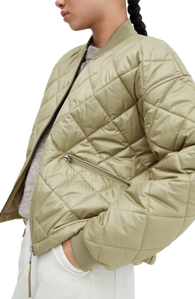 MANGO Quilted Waterproof Bomber Jacket, Alternate, color, Khaki