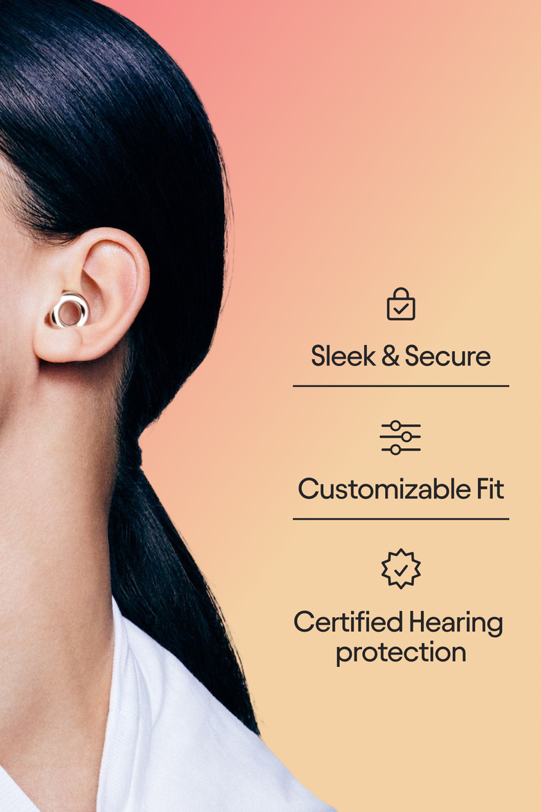 Experience 2 Earplugs Stylish Hearing Protection for Concerts & Festivals, Alternate, color, Silver