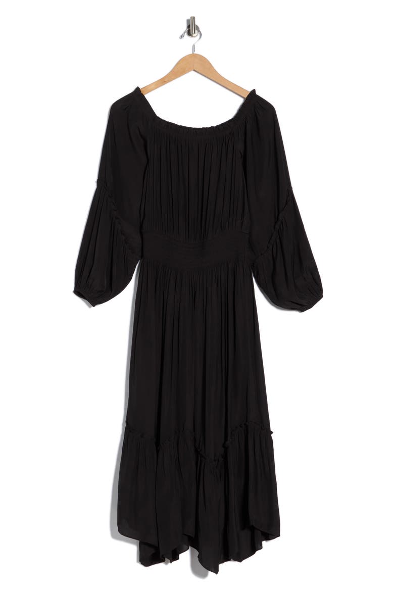 Junia Smocked Waist Long Sleeve Maxi Dress, Alternate, color, BLACK