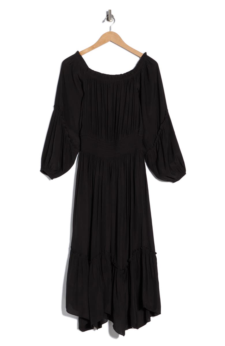Ramy Brook Junia Smocked Waist Long Sleeve Maxi Dress, Main, color, Black