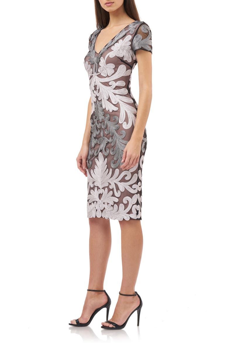 Metallic Soutache Cocktail Dress, Alternate, color, GREY BLACK