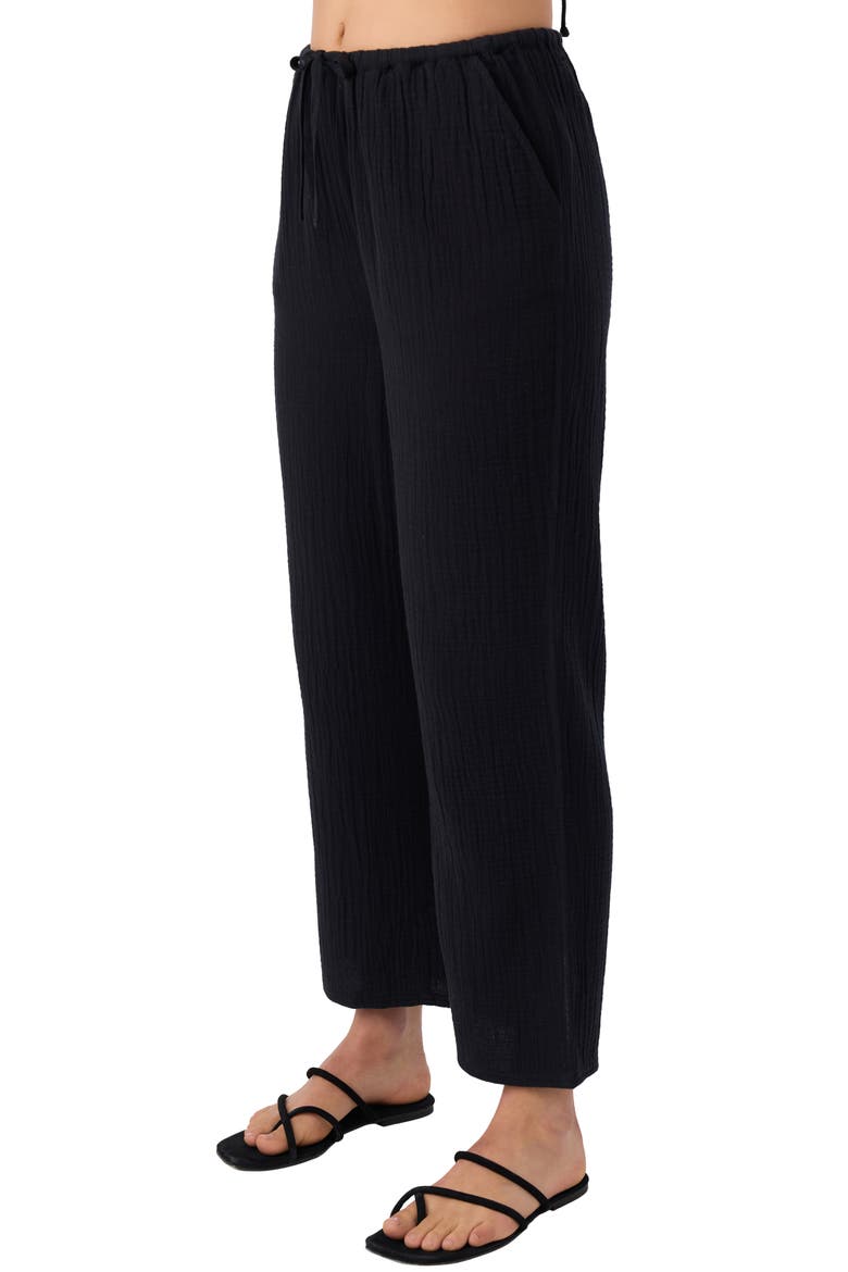 Brenda Cotton Gauze Wide Leg Pants, Alternate, color, BLACK