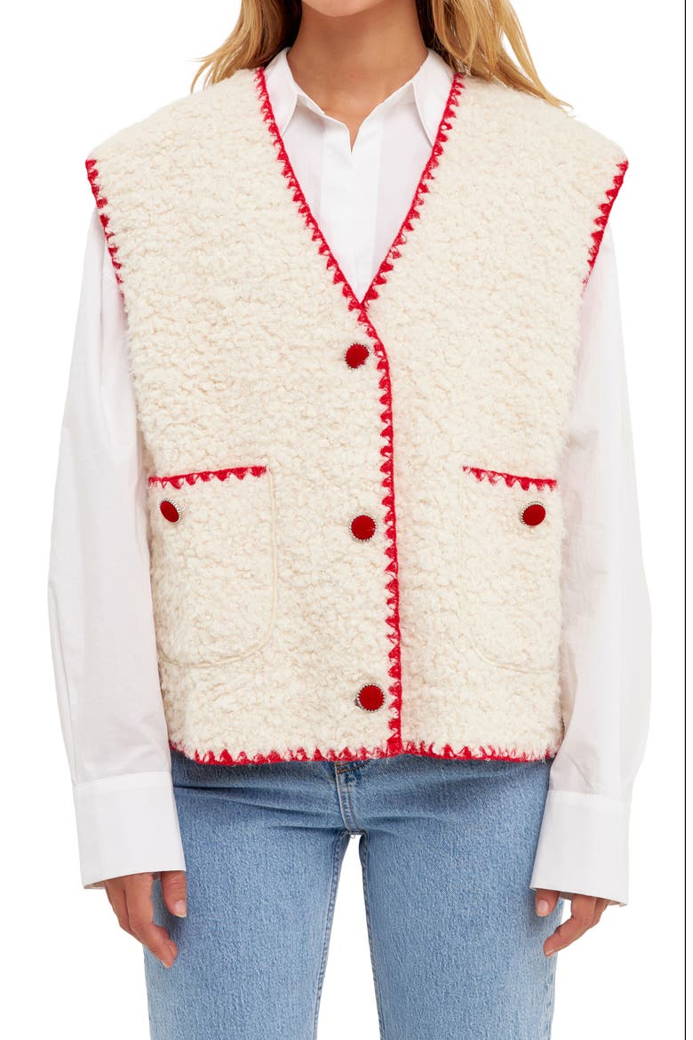 Premium Faux Shearling Vest, Main, color, IVORY