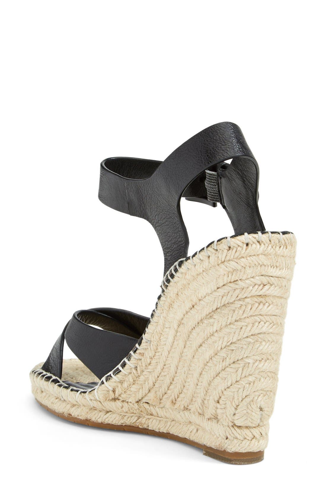 'Lena' Leather Wedge Sandal, Alternate, color, BLACK
