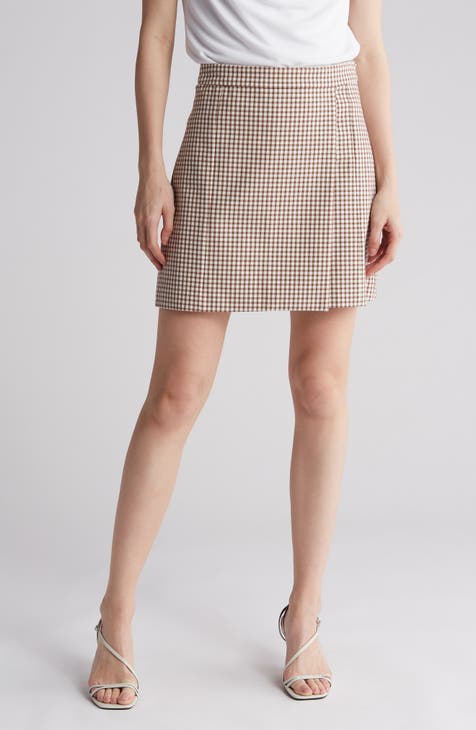 Grid Print Staple Wrap Skirt