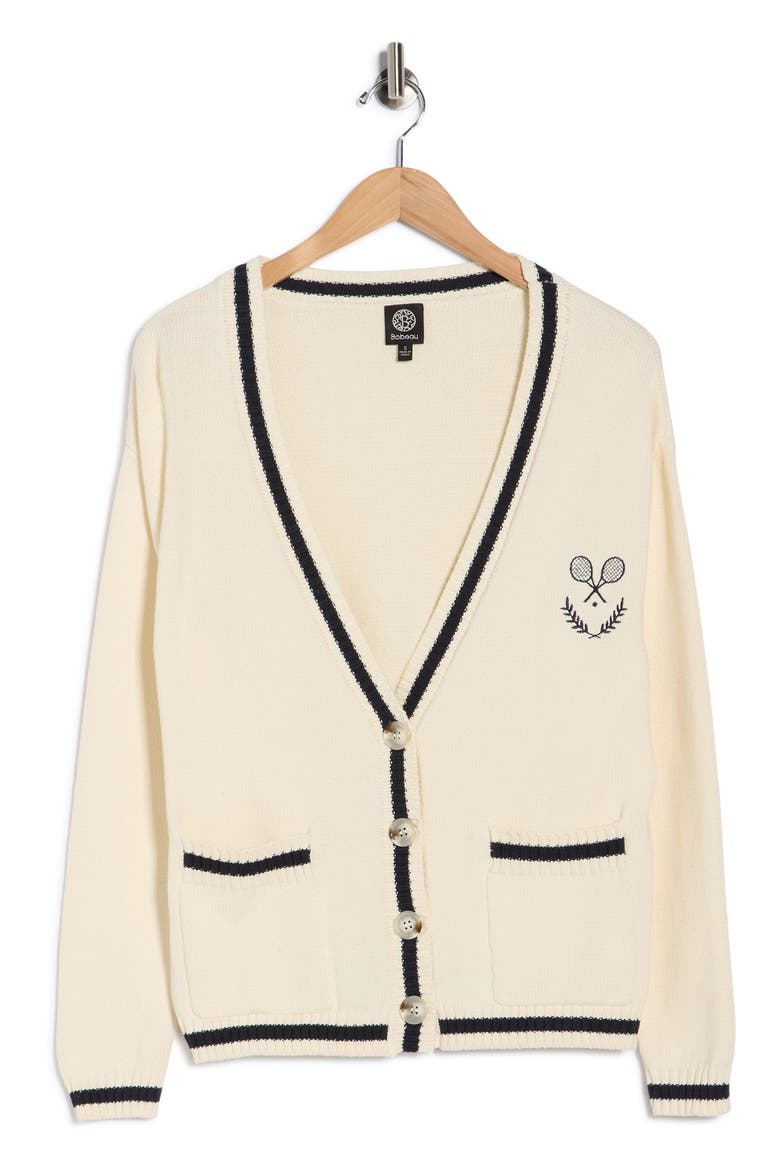 Varsity Cotton Cardigan, Alternate, color, CREAM/ NAVY