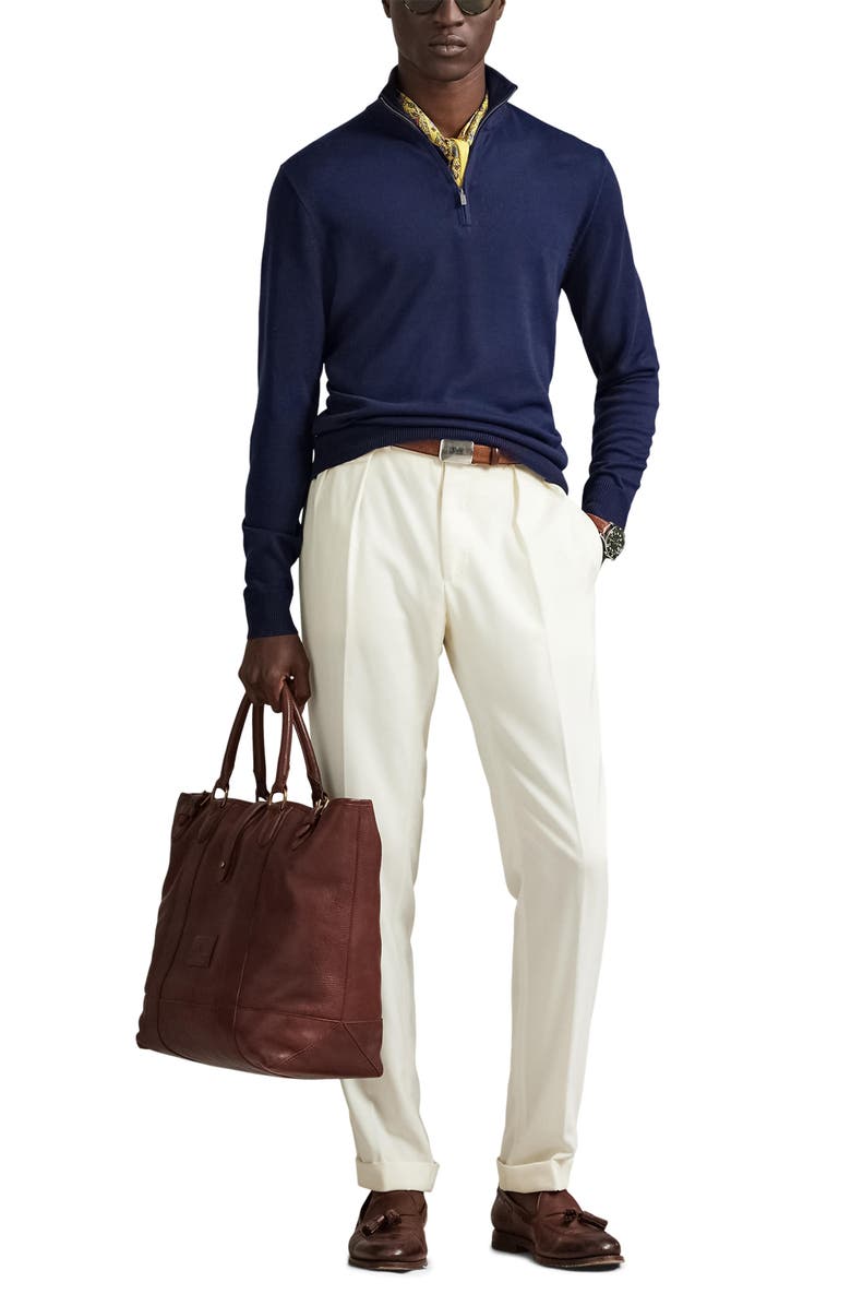 Polo Ralph Lauren Mock Neck Cotton Quarter Zip Sweater, Alternate, color, Blue