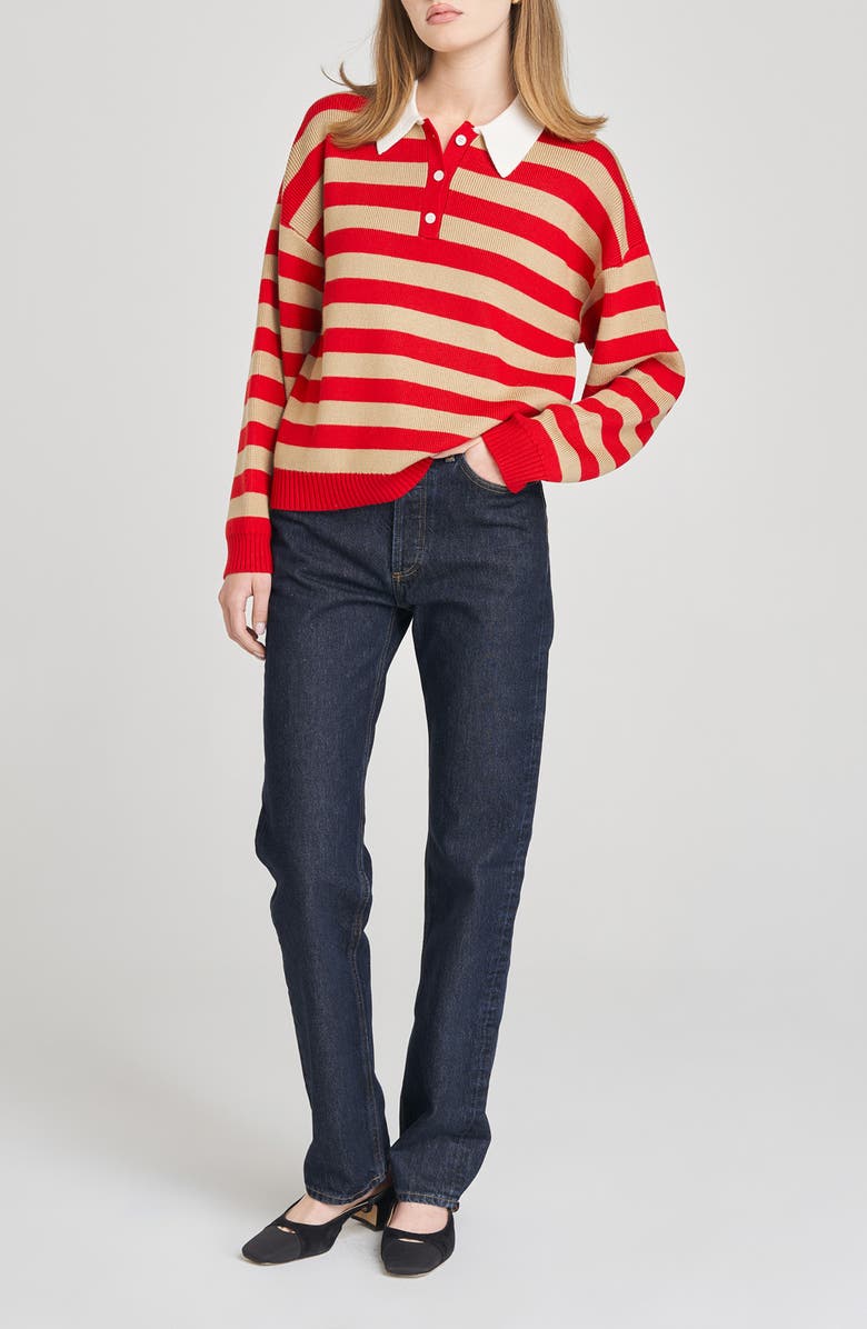 WAYF Logan Stripe Polo Sweater, Alternate, color, Red Stripe