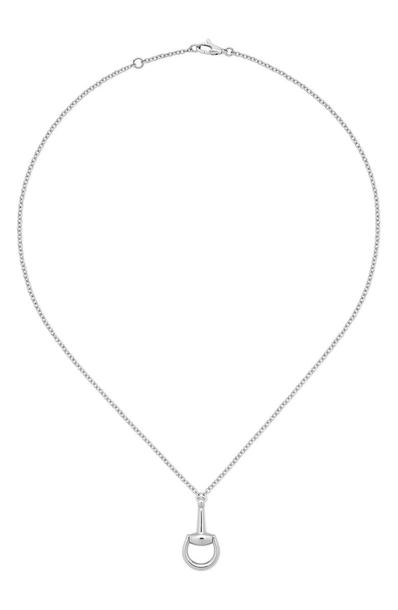 Gucci Pavé Diamond Horsebit Pendant Necklace, Alternate, color, White Gold
