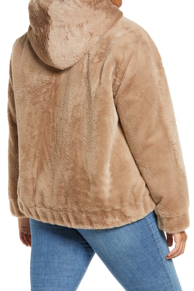 Faux Fur Hooded Jacket, Alternate, color, SAND STONER