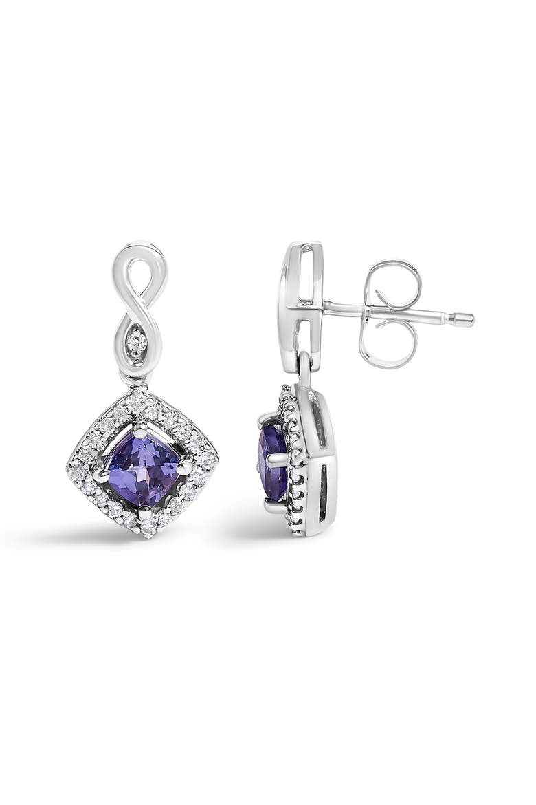 10K White Gold Tanzanite and Diamond Halo Cushion Shaped Drop Earrings, Alternate, color, White