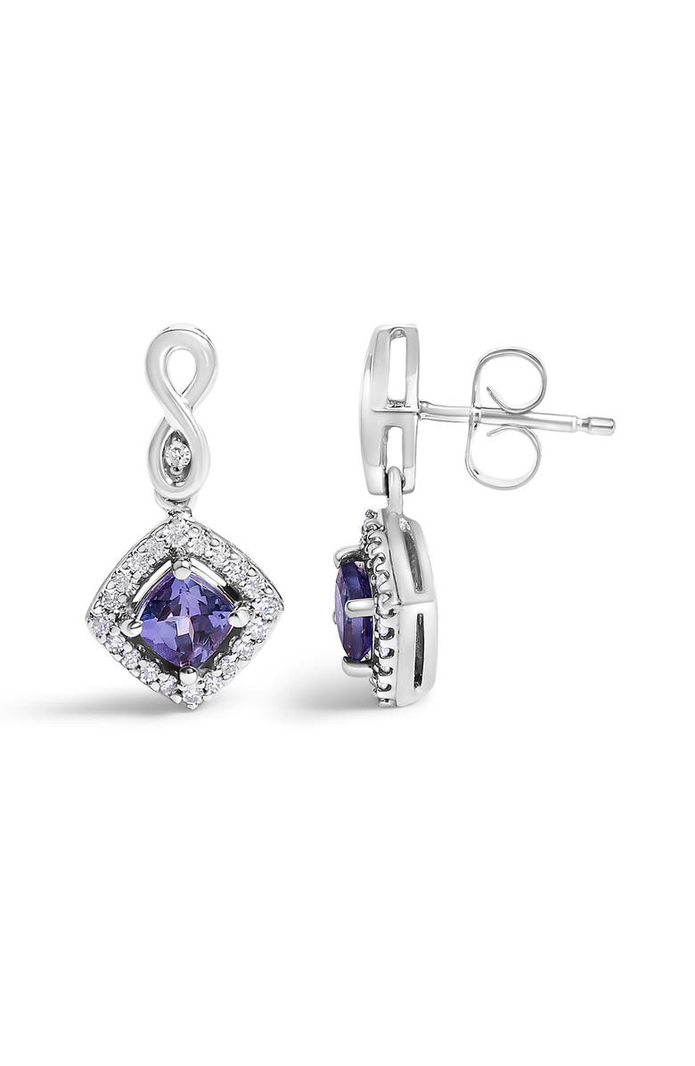 Haus of Brilliance 10K White Gold Tanzanite and Diamond Halo Cushion Shaped Drop Earrings, Alternate, color, White