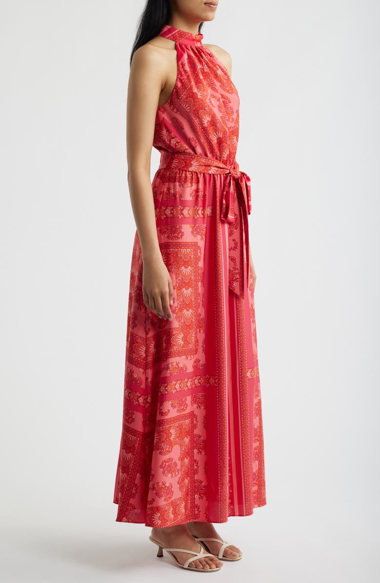 Anne Klein Floral Print Halter Maxi Dress, Alternate, color, Grenadine Multi
