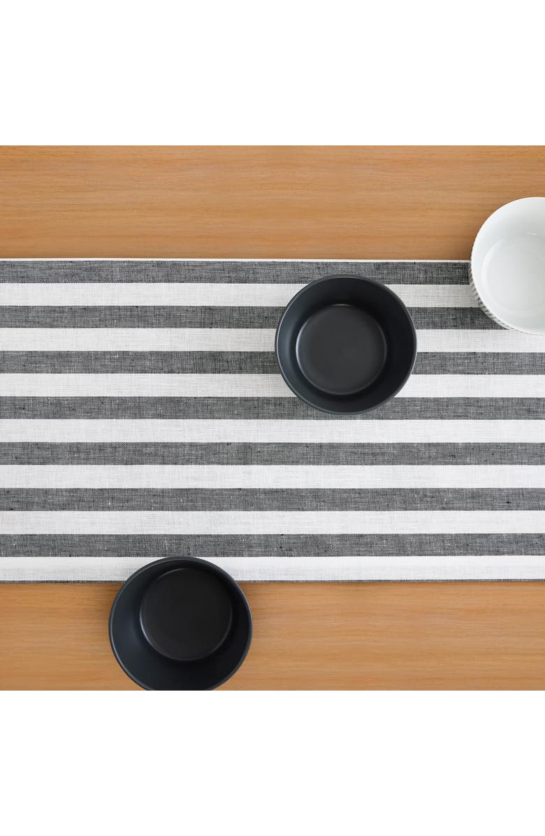 Solino Home Linen Table Runner - Sorrento Stripe, Alternate, color, Black And White