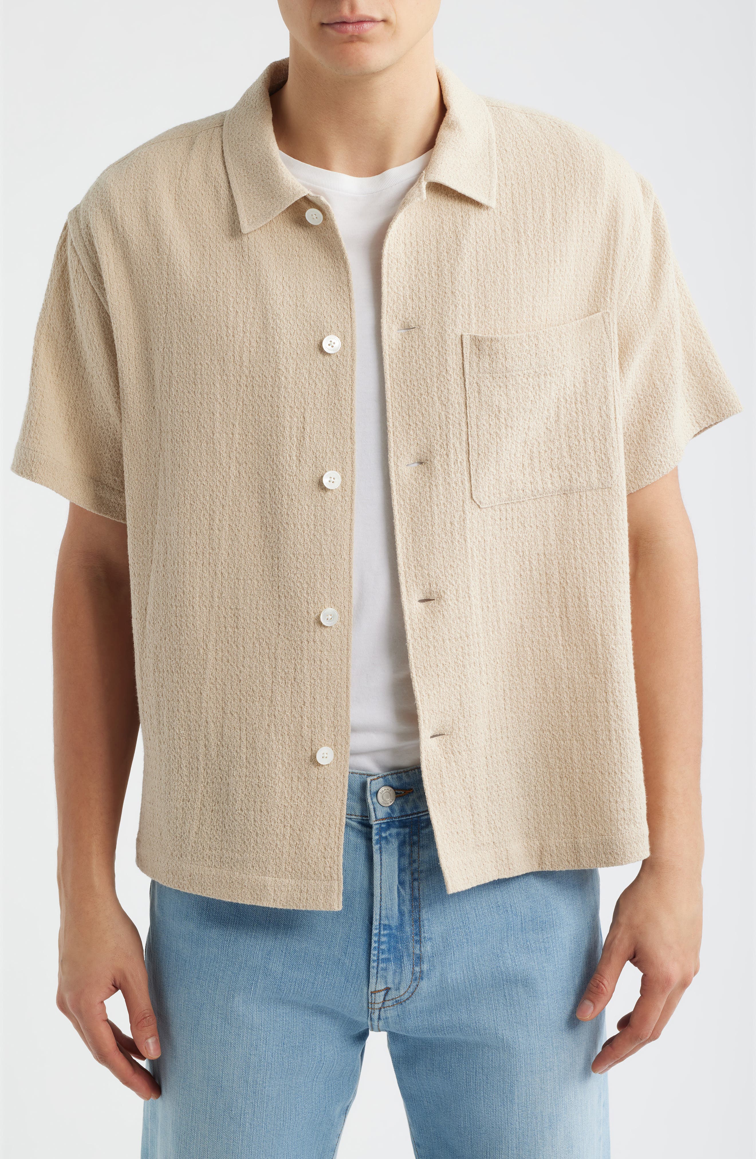 Open Weave Short Sleeve Cotton Blend Button-Up Shirt - image 4
