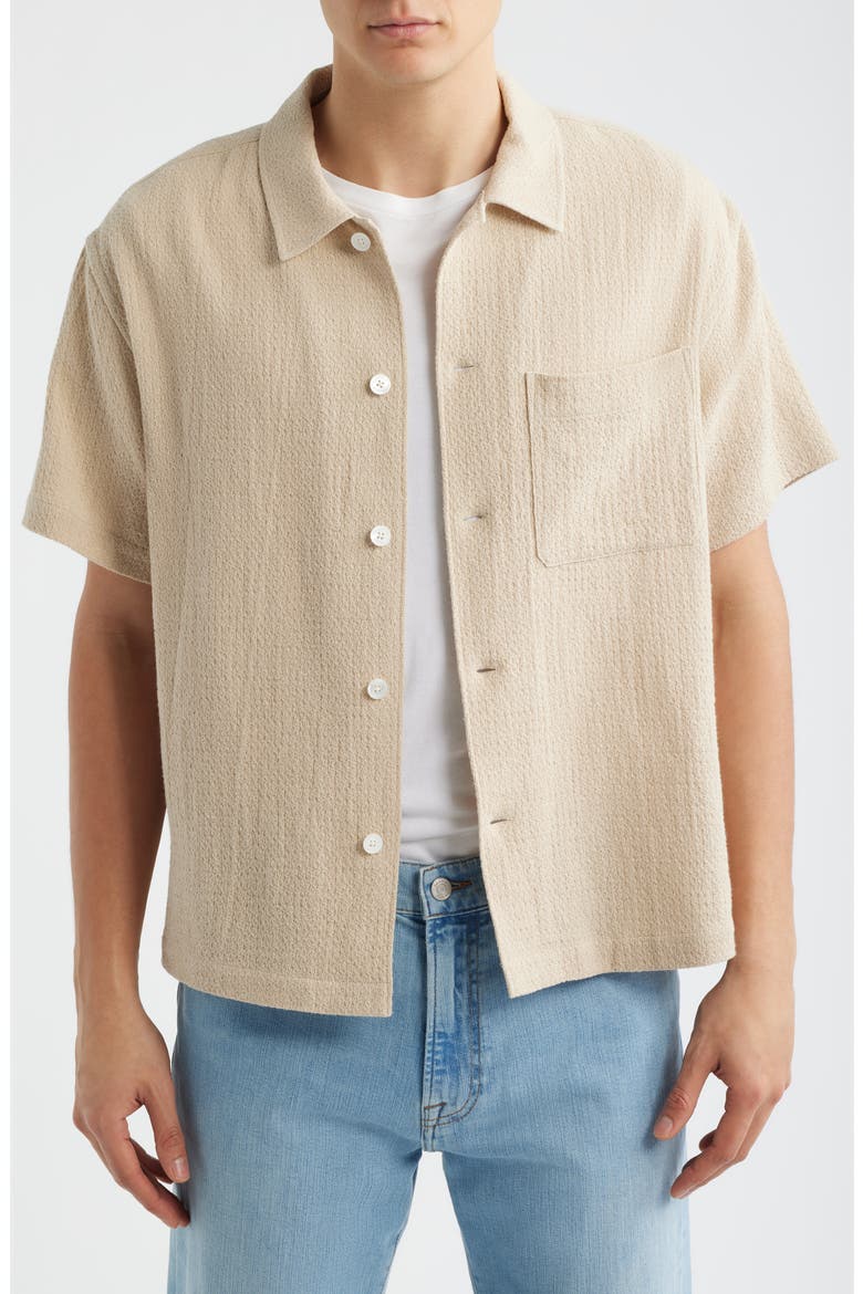 Open Weave Short Sleeve Cotton Blend Button-Up Shirt, Alternate, color, LIGHT STONE