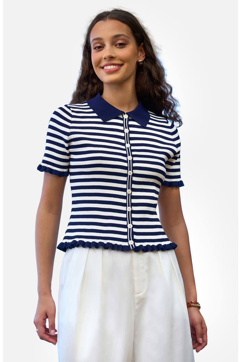 Nautical Striped Knitted Top, Main, color, Navy