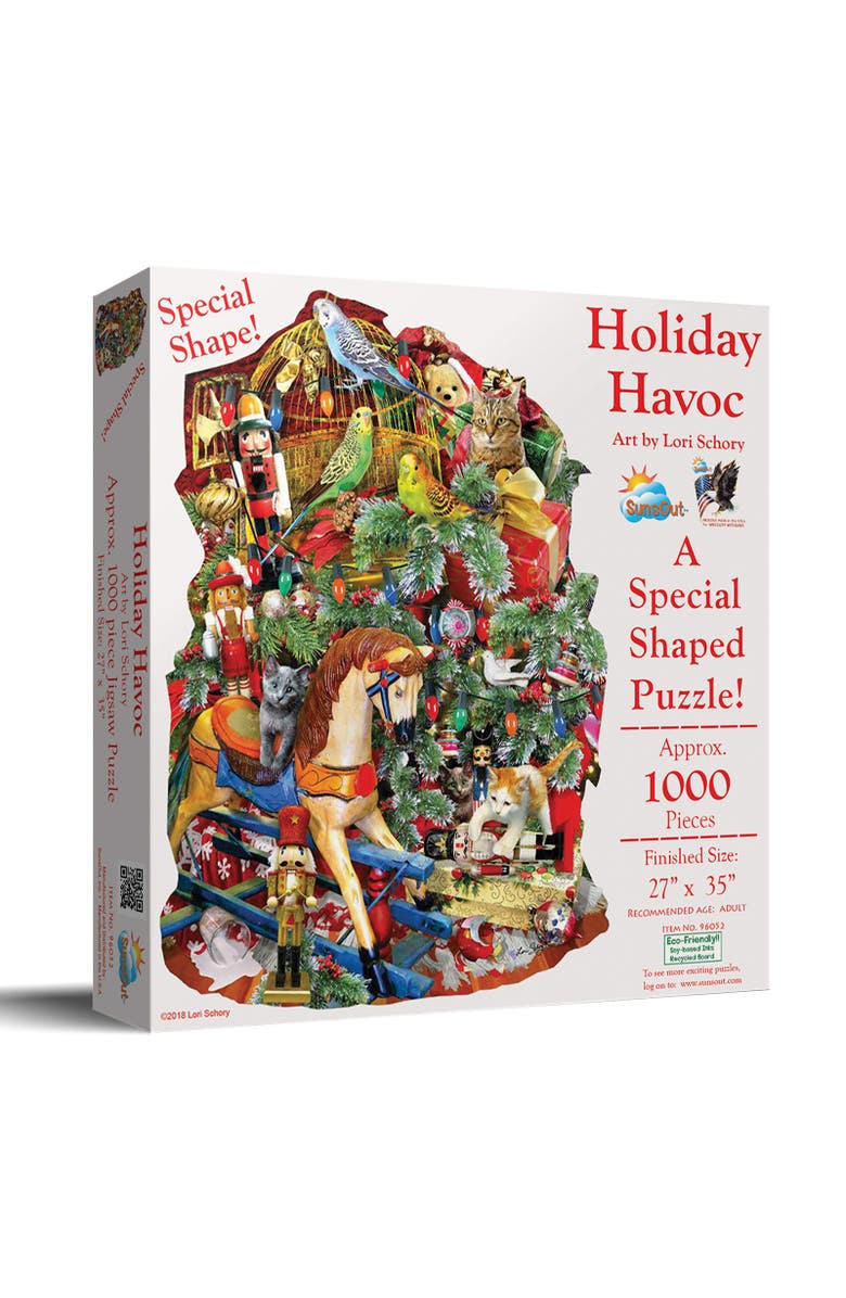 Sunsout Holiday Havoc 1000 piece Jigsaw Puzzle for Adults Special Shape, Main, color, Multicolor