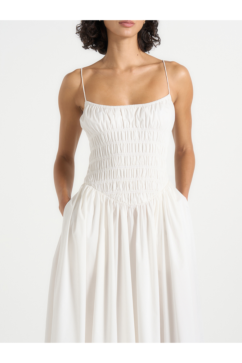 Elva Smocked Waist Cotton Maxi Dress, Alternate, color, White