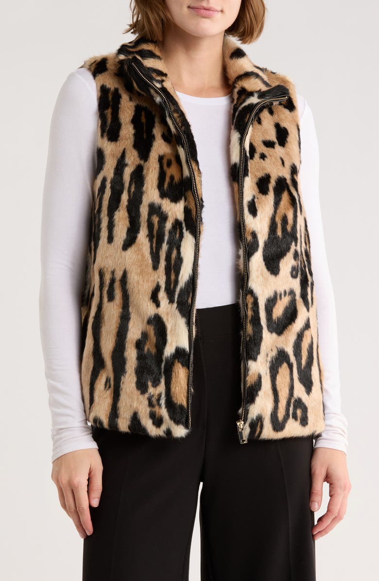 La Fiorentina Leopard Faux Fur Vest, Alternate, color, 