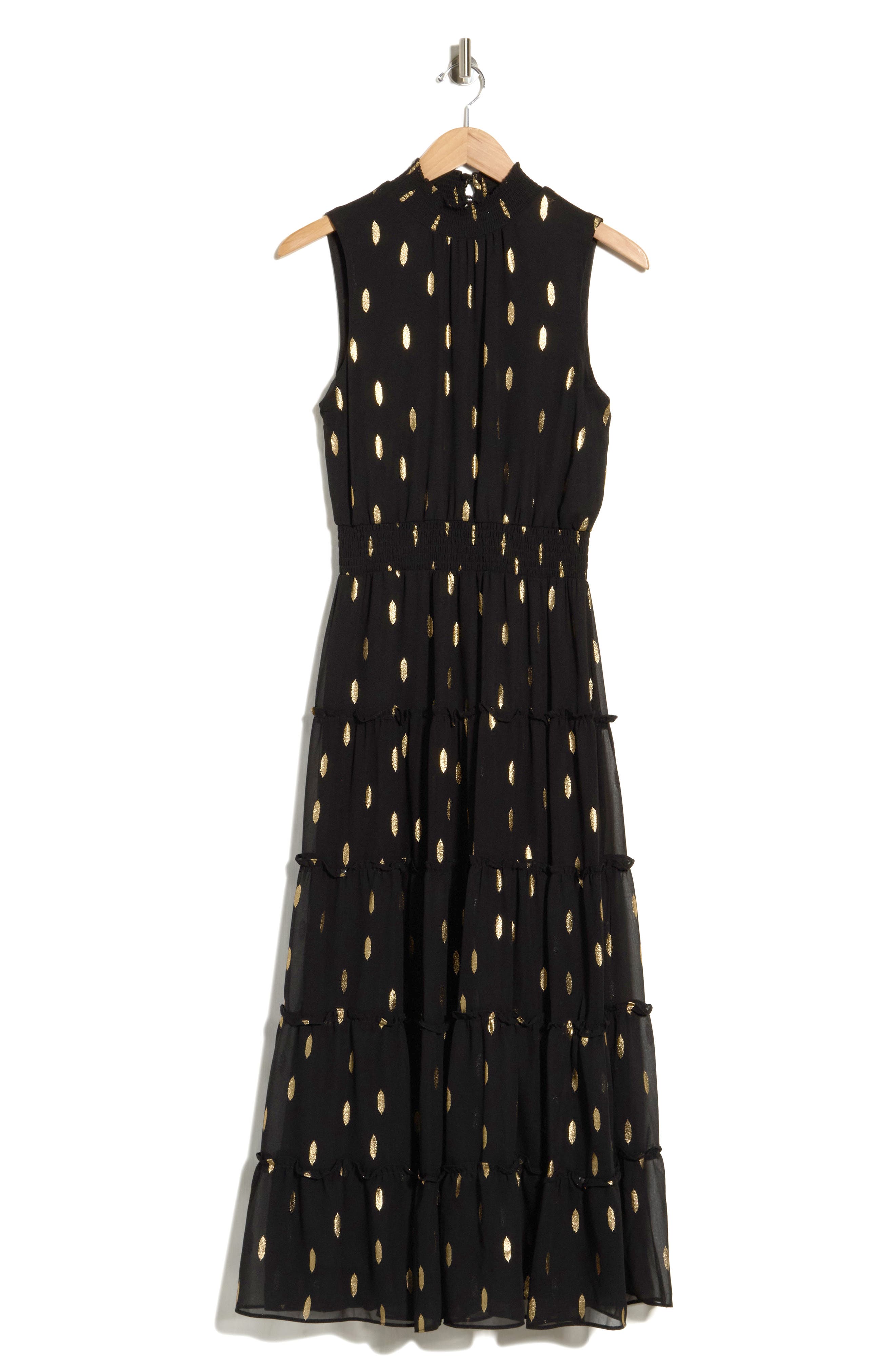 Halogen® Print Smocked Mock Neck Tiered Maxi Dress (Women) | Nordstromrack
