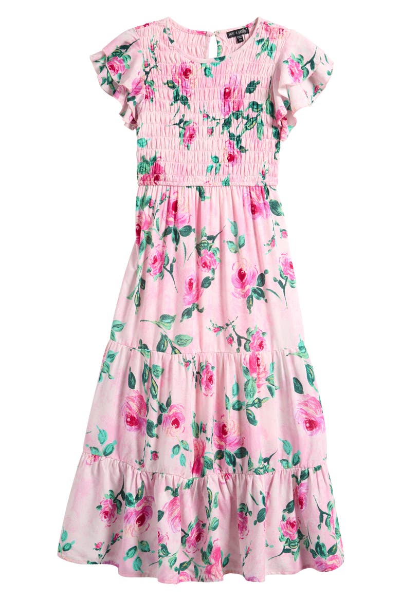 Kids' Chiffon Smocked Ruffle Maxi Dress, Main, color, ROSE