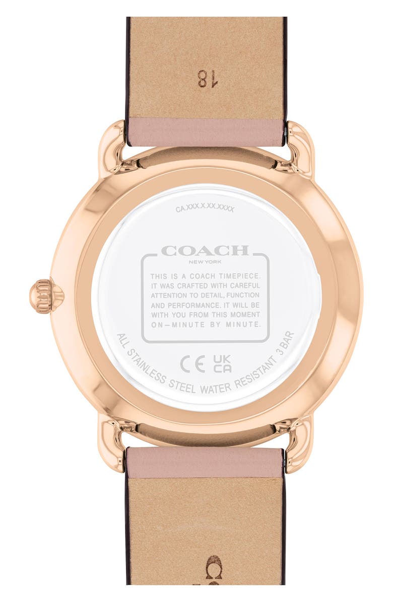 COACH Elliot Leather Strap Watch, 36mm, Alternate, color, Rose Gold
