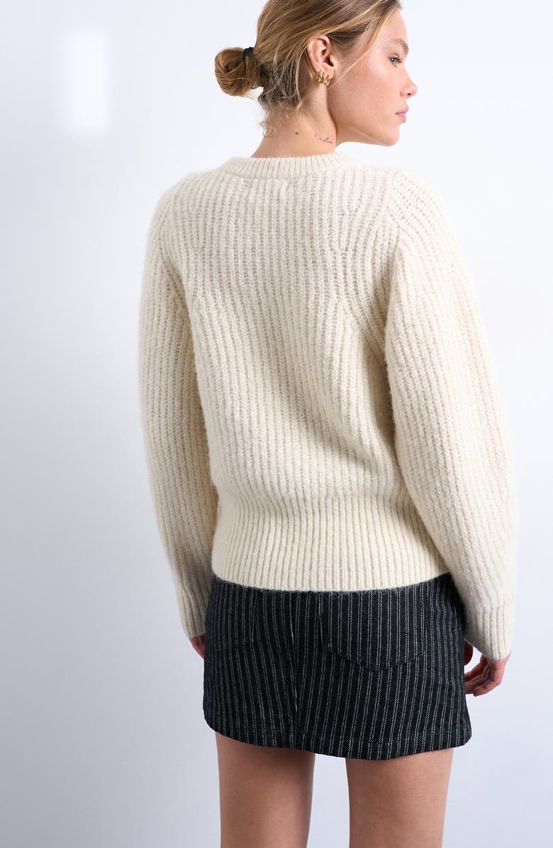 Topshop Rib Puff Sleeve Sweater, Alternate, color, Ivory