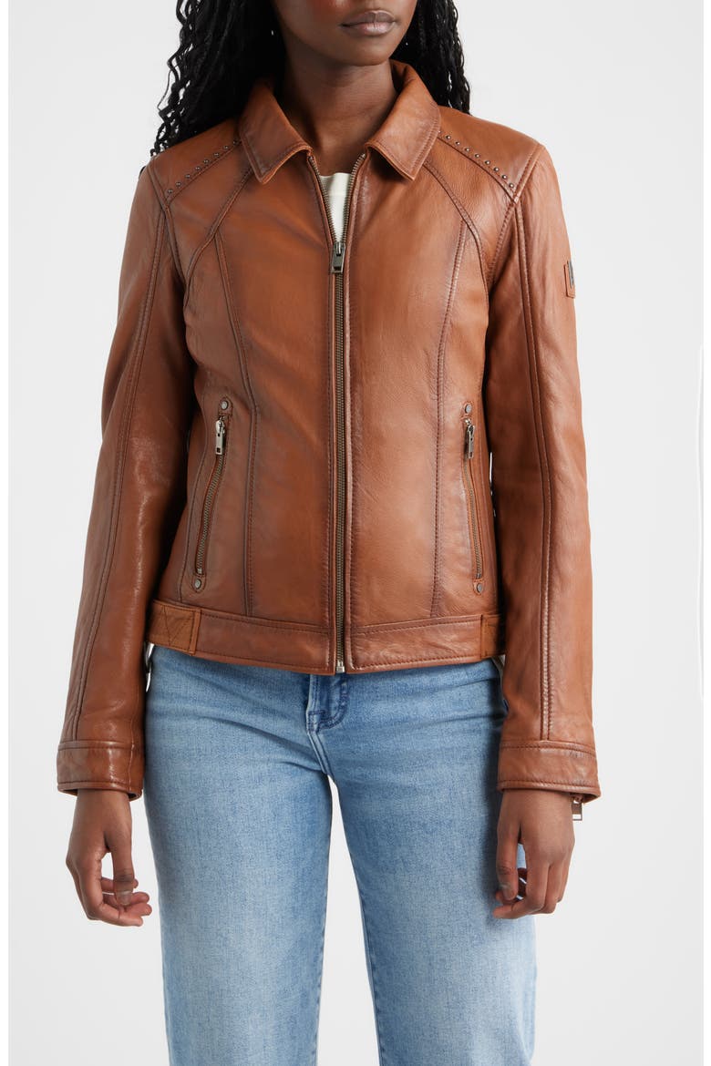 Sunny 2 Leather Jacket, Main, color, COGNAC