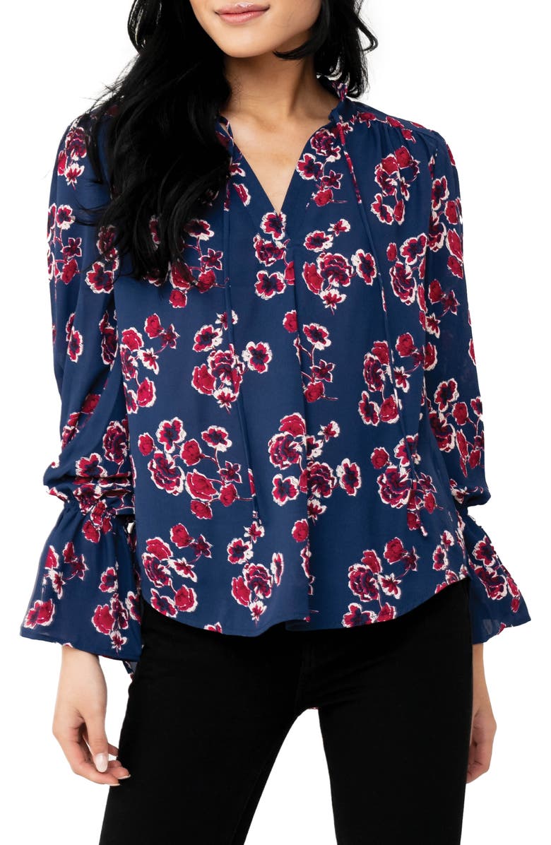 GIBSONLOOK Floral Print Tie Neck Blouse, Main, color,